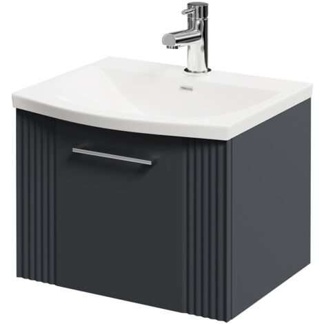Wholesale Domestic Avant Satin Anthracite 500mm Wall Mounted Vanity Unit with 1 Tap Hole Curved Basin and Single Drawer with Polished Chrome Handle