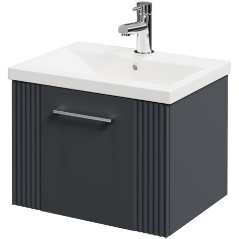 Wholesale Domestic Avant Satin Anthracite 500mm Wall Mounted Vanity Unit with 1 Tap Hole Mid Edge Basin and Single Drawer with Polished Chrome Handle