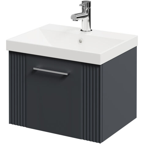 Wholesale Domestic Avant Satin Anthracite 500mm Wall Mounted Vanity Unit with 1 Tap Hole Slim Edge Basin and Single Drawer with Polished Chrome Handle