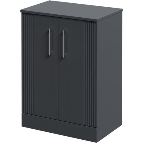 Wholesale Domestic Avant Satin Anthracite 600mm Floor Standing Vanity Unit for Countertop Basins with 2 Doors and Polished Chrome Handles