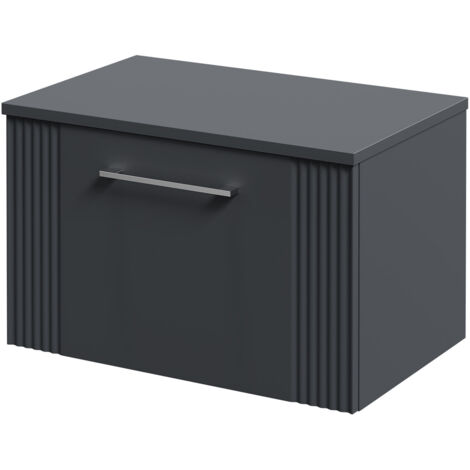 Wholesale Domestic Avant Satin Anthracite 600mm Wall Mounted Vanity Unit for Countertop Basins with Single Drawer and Polished Chrome Handle