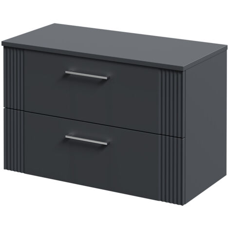 Wholesale Domestic Avant Satin Anthracite 800mm Wall Mounted Vanity Unit for Countertop Basins with 2 Drawers and Polished Chrome Handles