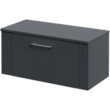 Wholesale Domestic Avant Satin Anthracite 800mm Wall Mounted Vanity Unit for Countertop Basins with Single Drawer and Polished Chrome Handle