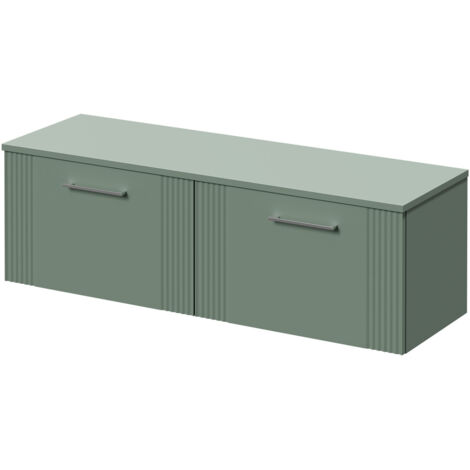 Wholesale Domestic Avant Satin Green 1200mm Wall Mounted Vanity Unit for Countertop Basins and 2 Drawers with Polished Chrome Handles