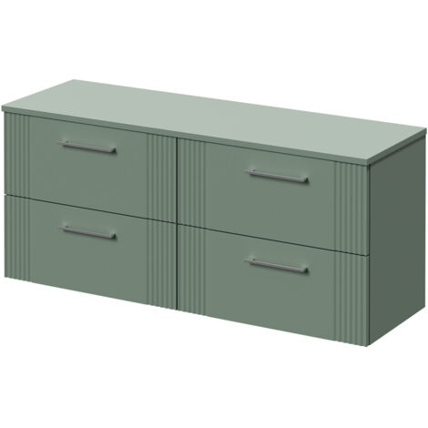 Wholesale Domestic Avant Satin Green 1200mm Wall Mounted Vanity Unit for Countertop Basins and 4 Drawers with Polished Chrome Handles