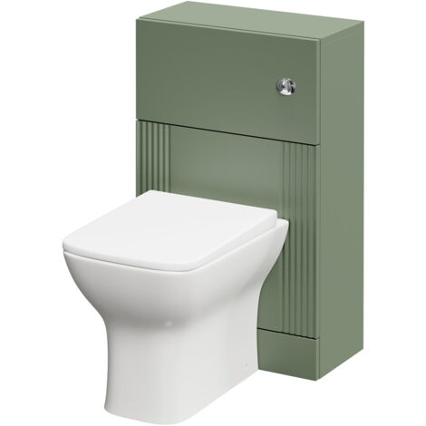 Wholesale Domestic Avant Satin Green 500mm Toilet Unit and Kingston Rimless Back to Wall Toilet Pan with Soft Close Toilet Seat
