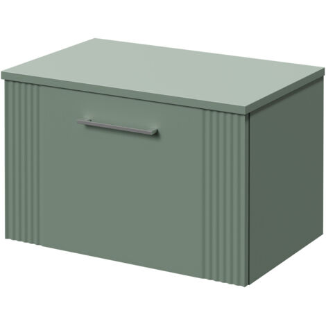 Wholesale Domestic Avant Satin Green 600mm Wall Mounted Vanity Unit for Countertop Basins with Single Drawer and Polished Chrome Handle