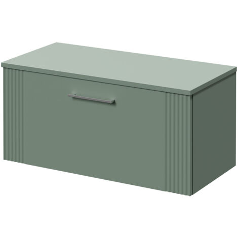 Wholesale Domestic Avant Satin Green 800mm Wall Mounted Vanity Unit for Countertop Basins with Single Drawer and Polished Chrome Handle
