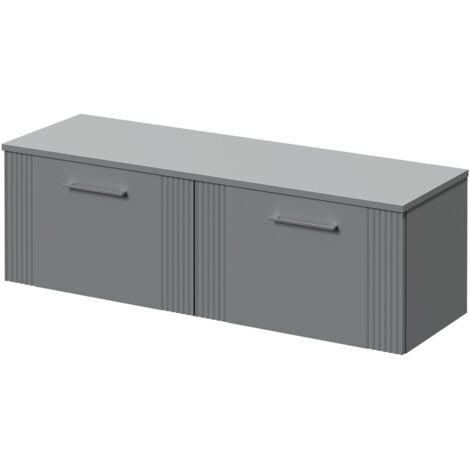 Wholesale Domestic Avant Satin Grey 1200mm Wall Mounted Vanity Unit for Countertop Basins and 2 Drawers with Polished Chrome Handles