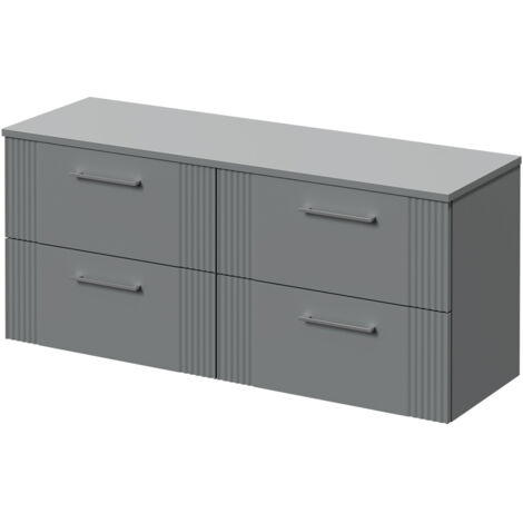 Wholesale Domestic Avant Satin Grey 1200mm Wall Mounted Vanity Unit for Countertop Basins and 4 Drawers with Polished Chrome Handles