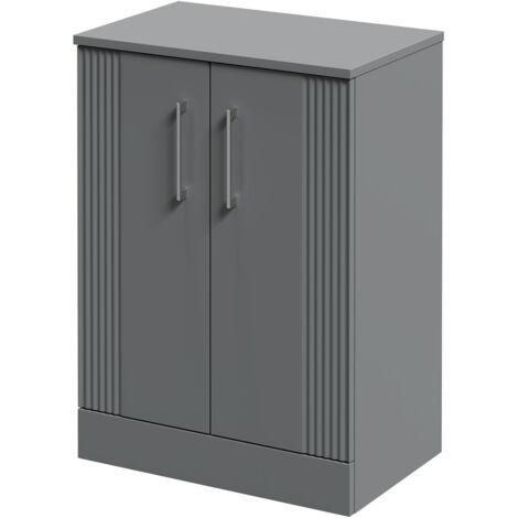 Wholesale Domestic Avant Satin Grey 600mm Floor Standing Vanity Unit for Countertop Basins with 2 Doors and Polished Chrome Handles