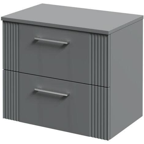Wholesale Domestic Avant Satin Grey 600mm Wall Mounted Vanity Unit for Countertop Basins with 2 Drawers and Polished Chrome Handles