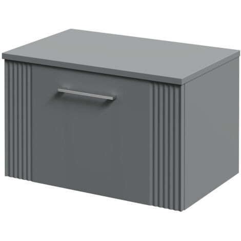 Wholesale Domestic Avant Satin Grey 600mm Wall Mounted Vanity Unit for Countertop Basins with Single Drawer and Polished Chrome Handle