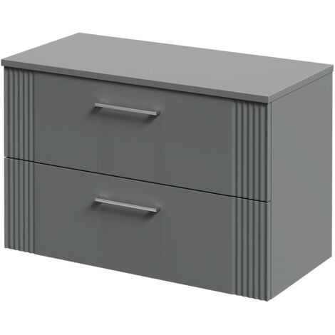 Wholesale Domestic Avant Satin Grey 800mm Wall Mounted Vanity Unit for Countertop Basins with 2 Drawers and Polished Chrome Handles