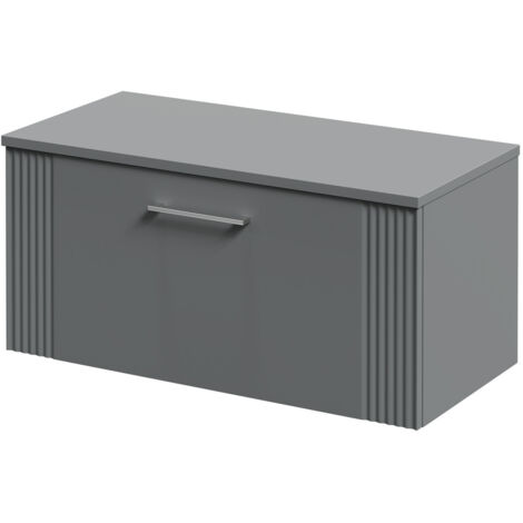 Wholesale Domestic Avant Satin Grey 800mm Wall Mounted Vanity Unit for Countertop Basins with Single Drawer and Polished Chrome Handle