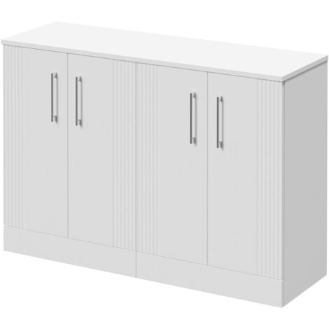 Wholesale Domestic Avant Satin White 1200mm Floor Standing Vanity Unit for Countertop Basins and 4 Doors with Polished Chrome Handles