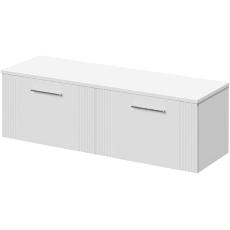 Wholesale Domestic Avant Satin White 1200mm Wall Mounted Vanity Unit for Countertop Basins and 2 Drawers with Polished Chrome Handles