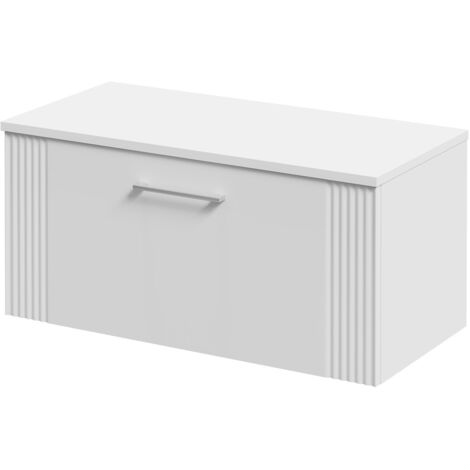 Wholesale Domestic Avant Satin White 800mm Wall Mounted Vanity Unit for Countertop Basins with Single Drawer and Polished Chrome Handle