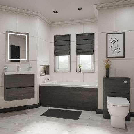 Wholesale Domestic Barton 1500mm x 700mm Slim Edge Straight Single Ended Bathroom Suite including Graphite Grey Furniture Set with Slim Edge Basin