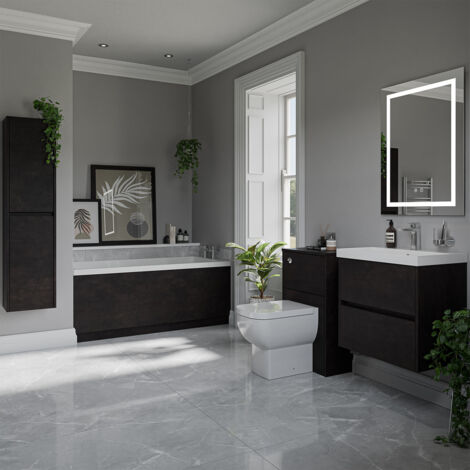 Wholesale Domestic Barton 1500mm x 700mm Slim Edge Straight Single Ended Bathroom Suite including Metallic Slate Furniture Set with Slim Edge Basin