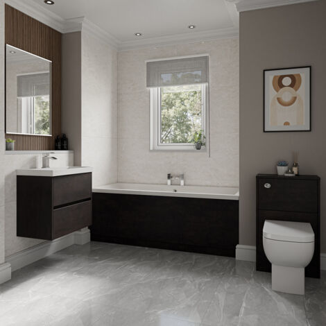 Wholesale Domestic Barton 1700mm x 700mm Slim Edge Straight Double Ended Bathroom Suite including Metallic Slate Furniture Set with Slim Edge Basin