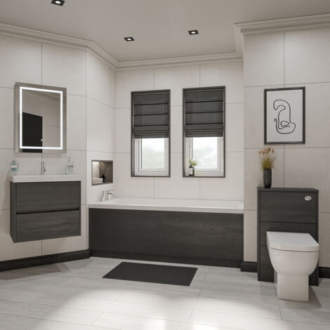 Wholesale Domestic Barton 1700mm x 750mm Slim Edge Straight Single Ended Bathroom Suite including Graphite Grey Furniture Set with Slim Edge Basin
