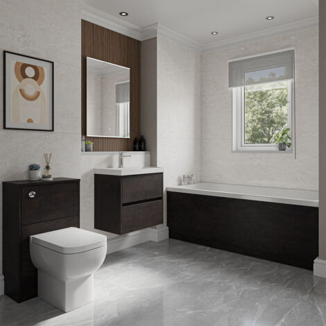 Wholesale Domestic Barton 1700mm x 750mm Slim Edge Straight Single Ended Bathroom Suite including Metallic Slate Furniture Set with Slim Edge Basin