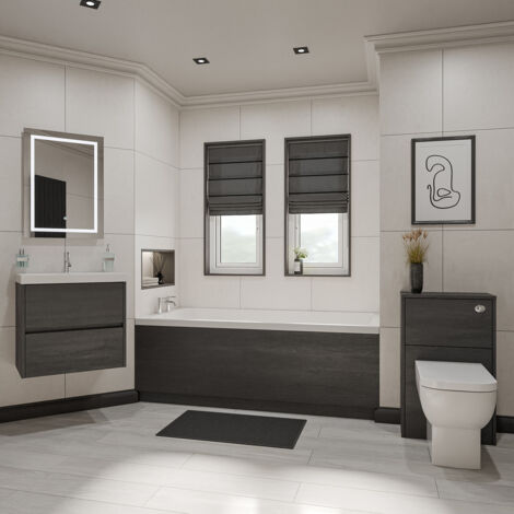 Wholesale Domestic Barton 1700mm x 800mm Slim Edge Straight Single Ended Bathroom Suite including Graphite Grey Furniture Set with Slim Edge Basin