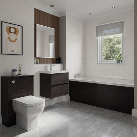 Wholesale Domestic Barton 1700mm x 800mm Slim Edge Straight Single Ended Bathroom Suite including Metallic Slate Furniture Set with Slim Edge Basin
