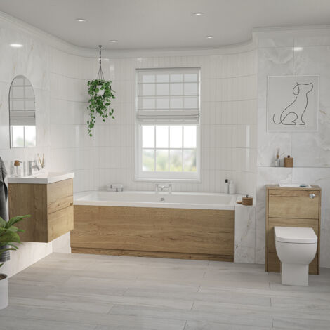 Wholesale Domestic Barton 1800mm x 800mm Slim Edge Straight Double Ended Bathroom Suite including Autumn Oak Furniture Set with Slim Edge Basin