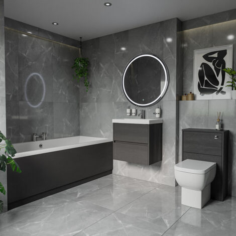 Wholesale Domestic Barton 1800mm x 800mm Slim Edge Straight Double Ended Bathroom Suite including Graphite Grey Furniture Set with Slim Edge Basin