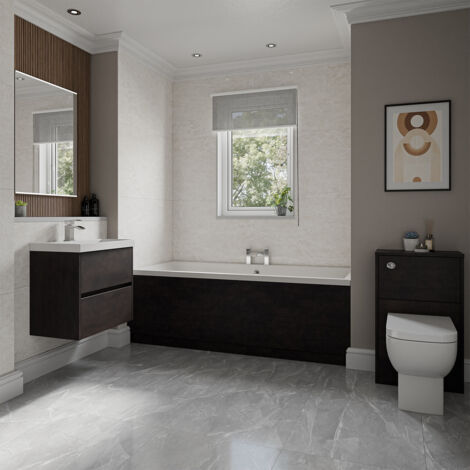 Wholesale Domestic Barton 1800mm x 800mm Slim Edge Straight Double Ended Bathroom Suite including Metallic Slate Furniture Set with Slim Edge Basin