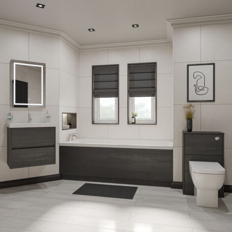 Wholesale Domestic Barton 1800mm x 800mm Slim Edge Straight Single Ended Bathroom Suite including Graphite Grey Furniture Set with Slim Edge Basin