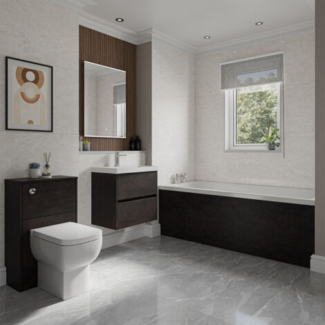 Wholesale Domestic Barton 1800mm x 800mm Slim Edge Straight Single Ended Bathroom Suite including Metallic Slate Furniture Set with Slim Edge Basin