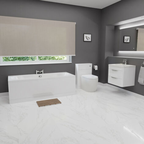 Wholesale Domestic Bedford Gloss White 600mm Vanity and 1700mm Straight Double Ended Bathroom Suite