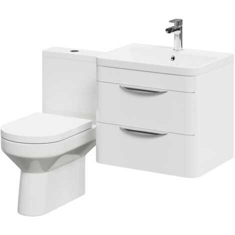 Wholesale Domestic Bergen Gloss White 600mm Wall Mounted 2 Drawer Vanity Unit and Open Back Toilet Suite
