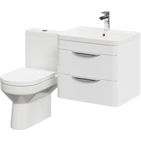 Wholesale Domestic Bergen Gloss White 600mm Wall Mounted 2 Drawer Vanity Unit and Rimless Toilet Suite
