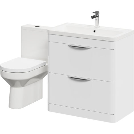 Wholesale Domestic Bergen Gloss White 800mm Floor Standing 2 Drawer Vanity Unit and Open Back Toilet Suite