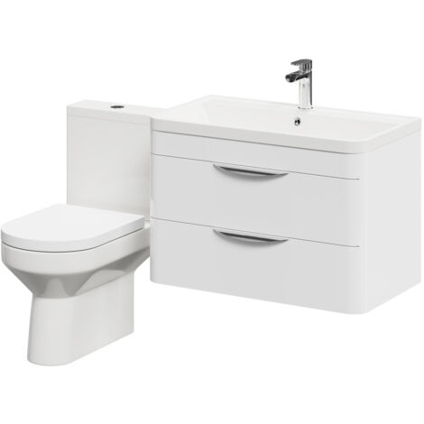 Wholesale Domestic Bergen Gloss White 800mm Wall Mounted 2 Drawer Vanity Unit and Open Back Toilet Suite