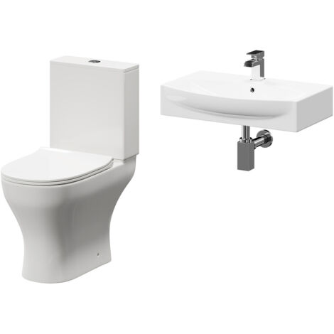 Wholesale Domestic Cambra 600mm Wall Hung Basin and Toilet Suite including Square Polished Chrome Bottle Trap and Open Back Toilet