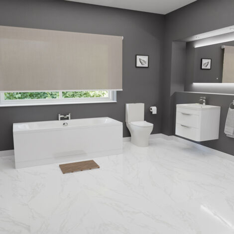 Wholesale Domestic Cambridge Gloss White 600mm Vanity and 1700mm Straight Double Ended Bathroom Suite including Taps and Wastes
