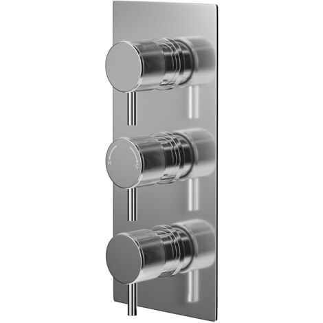 Wholesale Domestic Circo Polished Chrome Concealed Triple Thermostatic Shower Valve with Diverter and Fully Knurled Control Handles - 3 Outlet