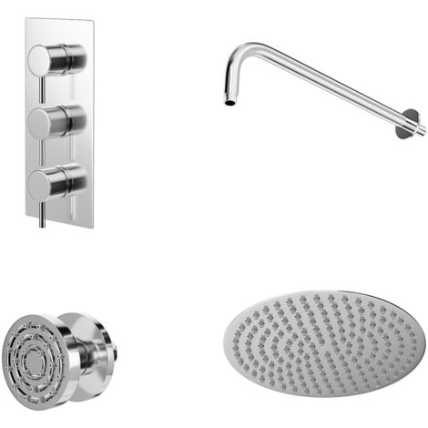 Wholesale Domestic Circo Polished Chrome Concealed Triple Thermostatic Valve Mixer Shower with Round Fixed Head and Body Jets - 2 Outlet