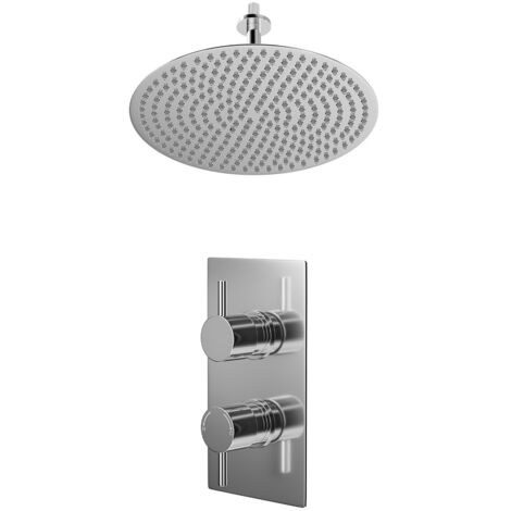 Wholesale Domestic Circo Polished Chrome Concealed Twin Thermostatic Shower Valve and 400mm Thin Round Fixed Head with 150mm Ceiling Arm - 1 Outlet