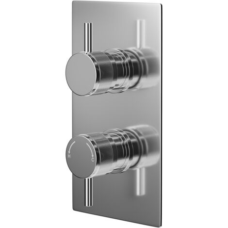 Wholesale Domestic Circo Polished Chrome Concealed Twin Thermostatic Shower Valve with Half Knurled Control Handles - 1 Outlet