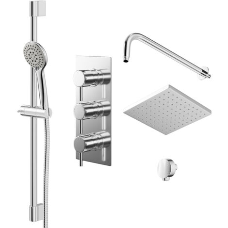 Wholesale Domestic Circo Polished Chrome Triple Thermostatic Valve Mixer Shower with Square Fixed Head and Avon Shower Slide Rail Kit - 2 Outlet