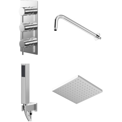 Wholesale Domestic Circo Polished Chrome Triple Thermostatic Valve Mixer Shower with Square Fixed Head and Square Handset Outlet Holder - 2 Outlet