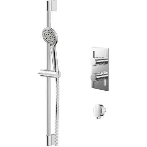 Wholesale Domestic Circo Polished Chrome Twin Thermostatic Valve Mixer Shower with Avon Slide Rail Kit and Round Shower Elbow - 1 Outlet