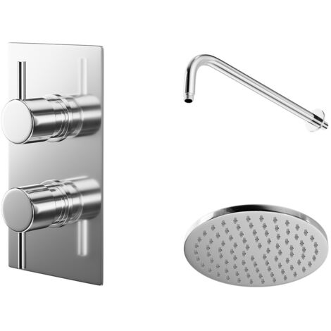 Wholesale Domestic Circo Polished Chrome Twin Thermostatic Valve Mixer Shower with Round Shower Head and Wall Arm - 1 Outlet
