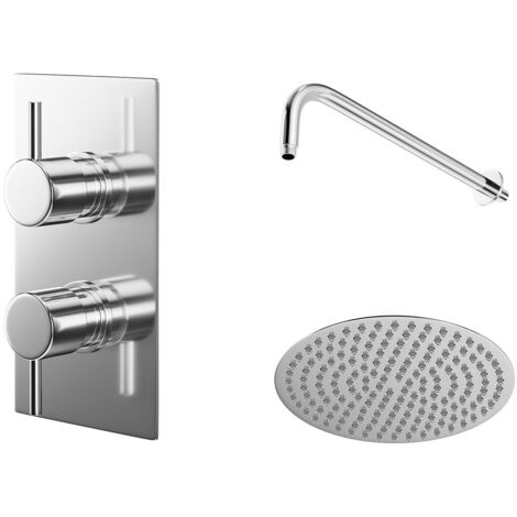 Wholesale Domestic Circo Polished Chrome Twin Thermostatic Valve Mixer Shower with Square Shower Head and Wall Arm - 1 Outlet